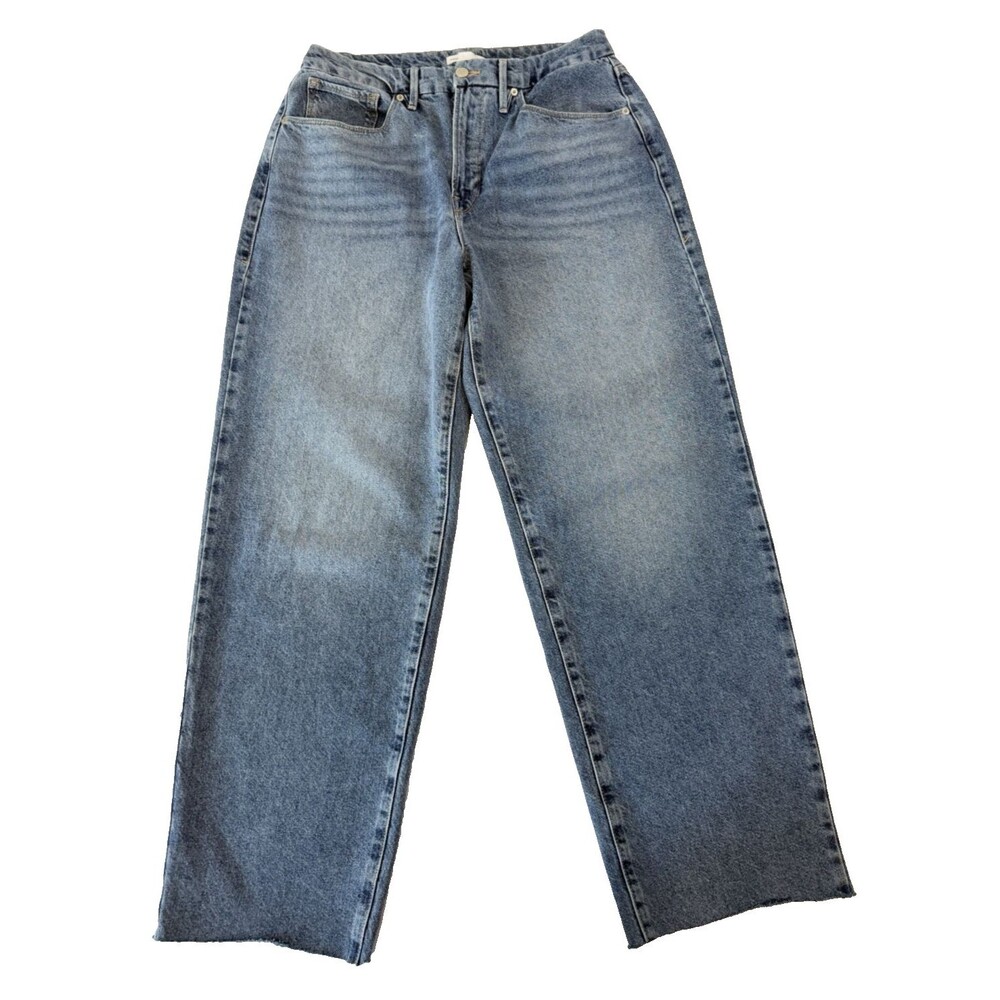 Good American Jeans 6/28 Blue Wide Leg High Rise Raw Hem Cropped Denim Women